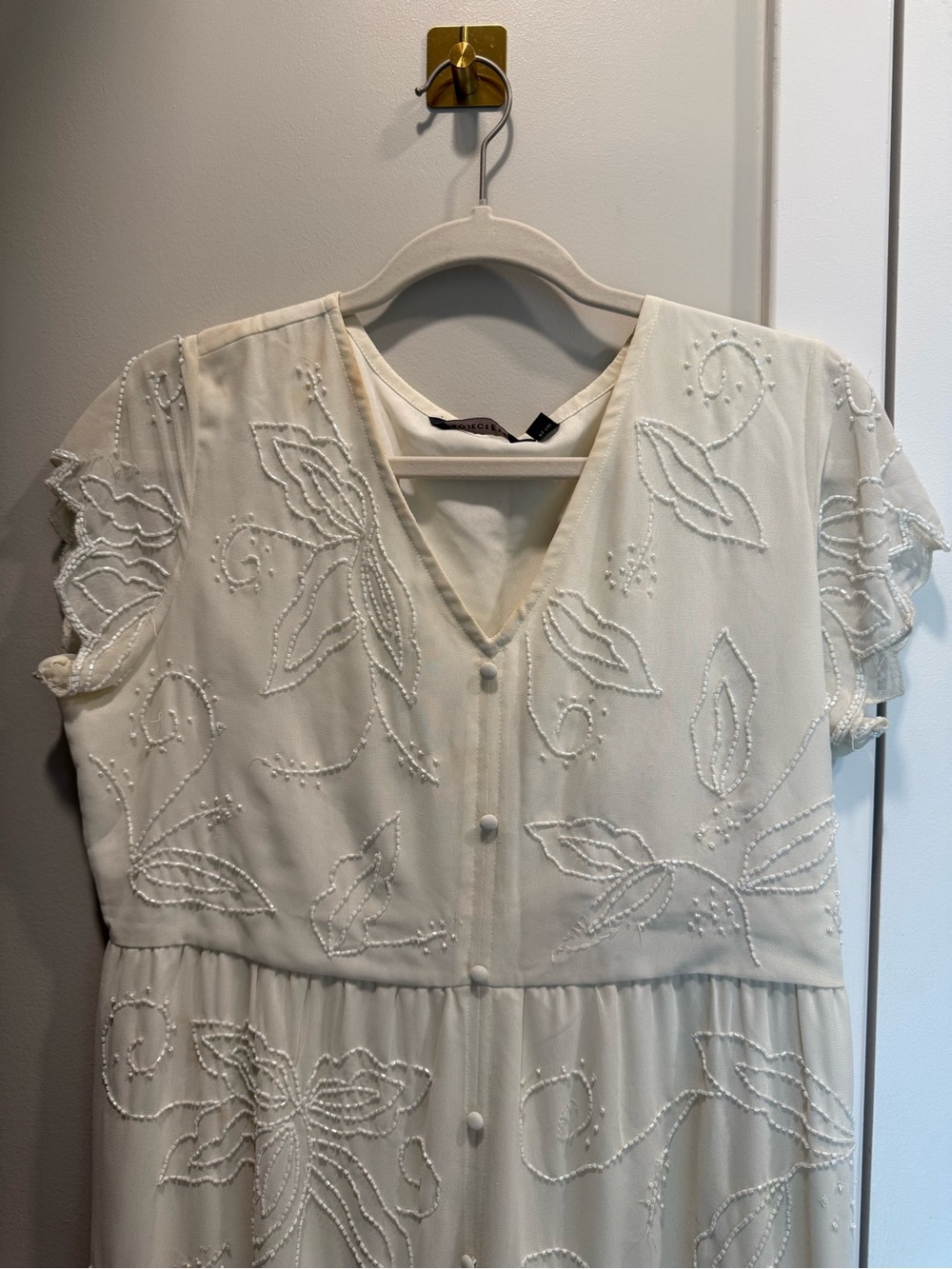 Ivory Beaded V-Neck Maxi Dress